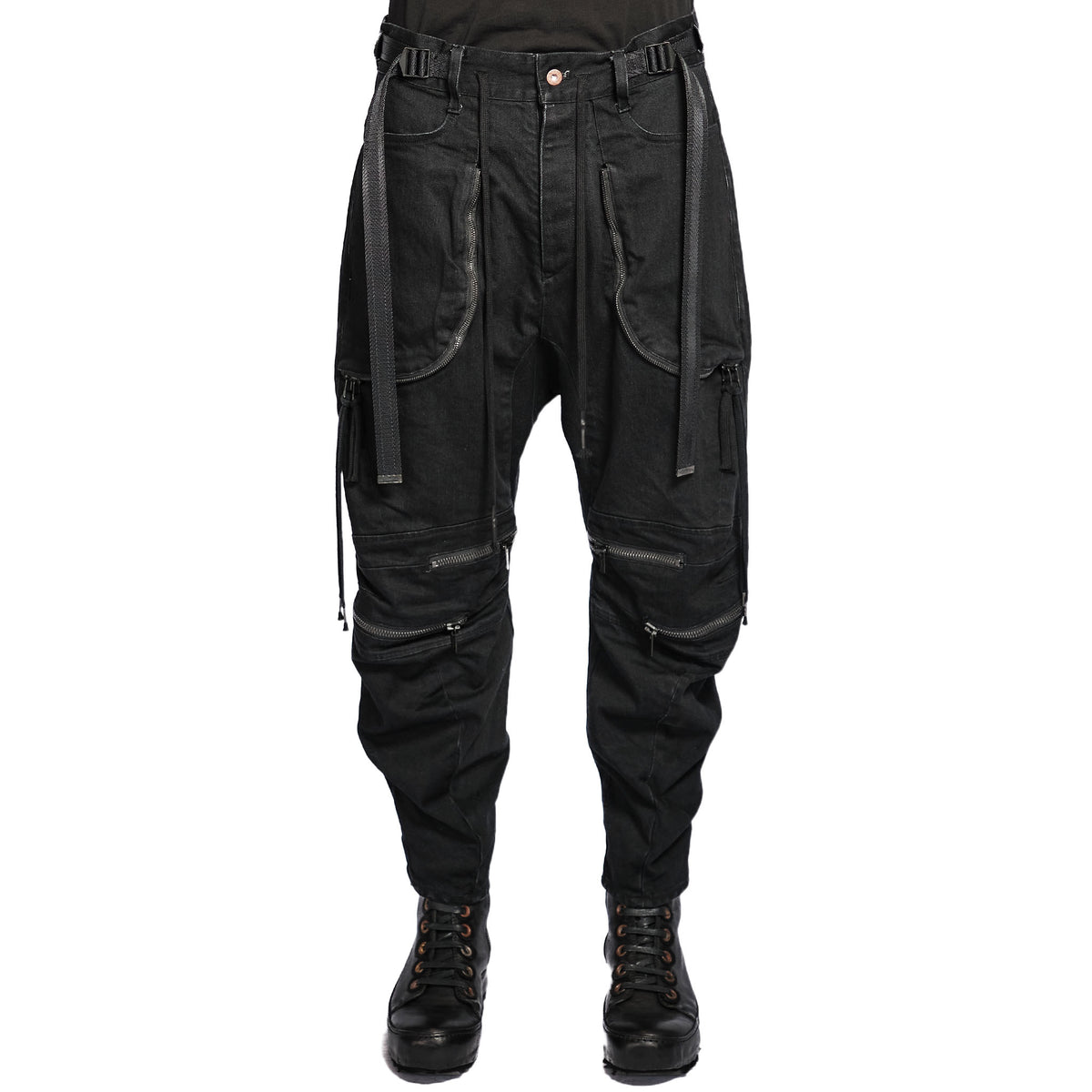 STRETCH DENIM KNEE CUT-OUT CROPPED TROUSER