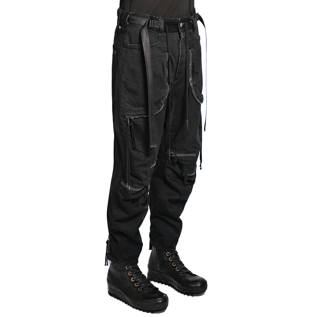 STRETCH DENIM KNEE CUT-OUT CROPPED TROUSER