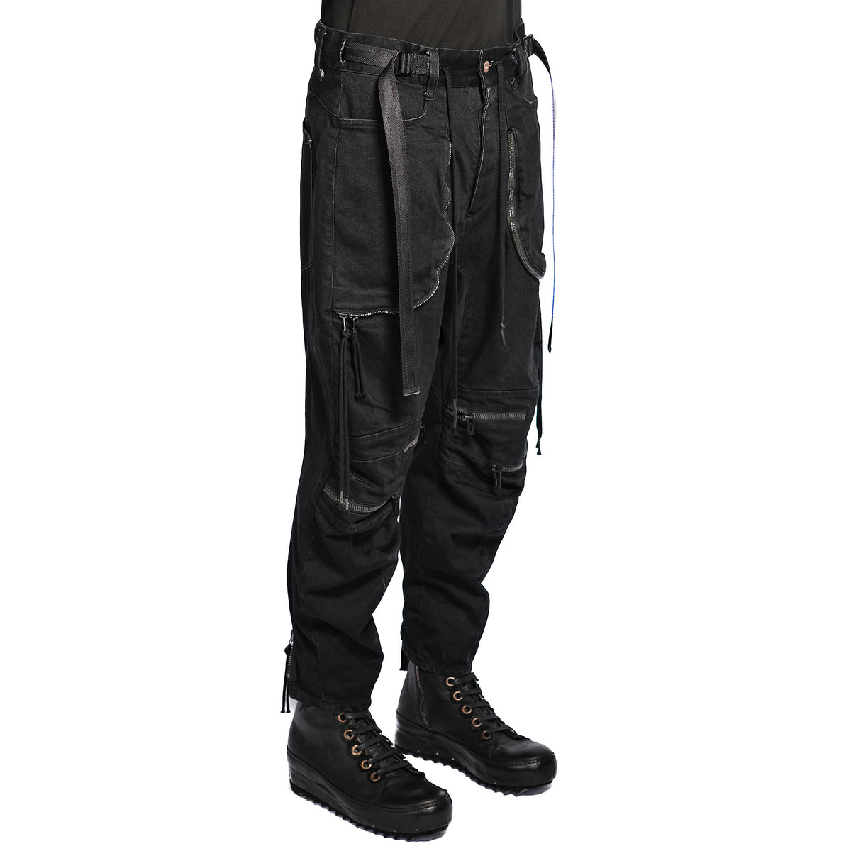 STRETCH DENIM KNEE CUT-OUT CROPPED TROUSER