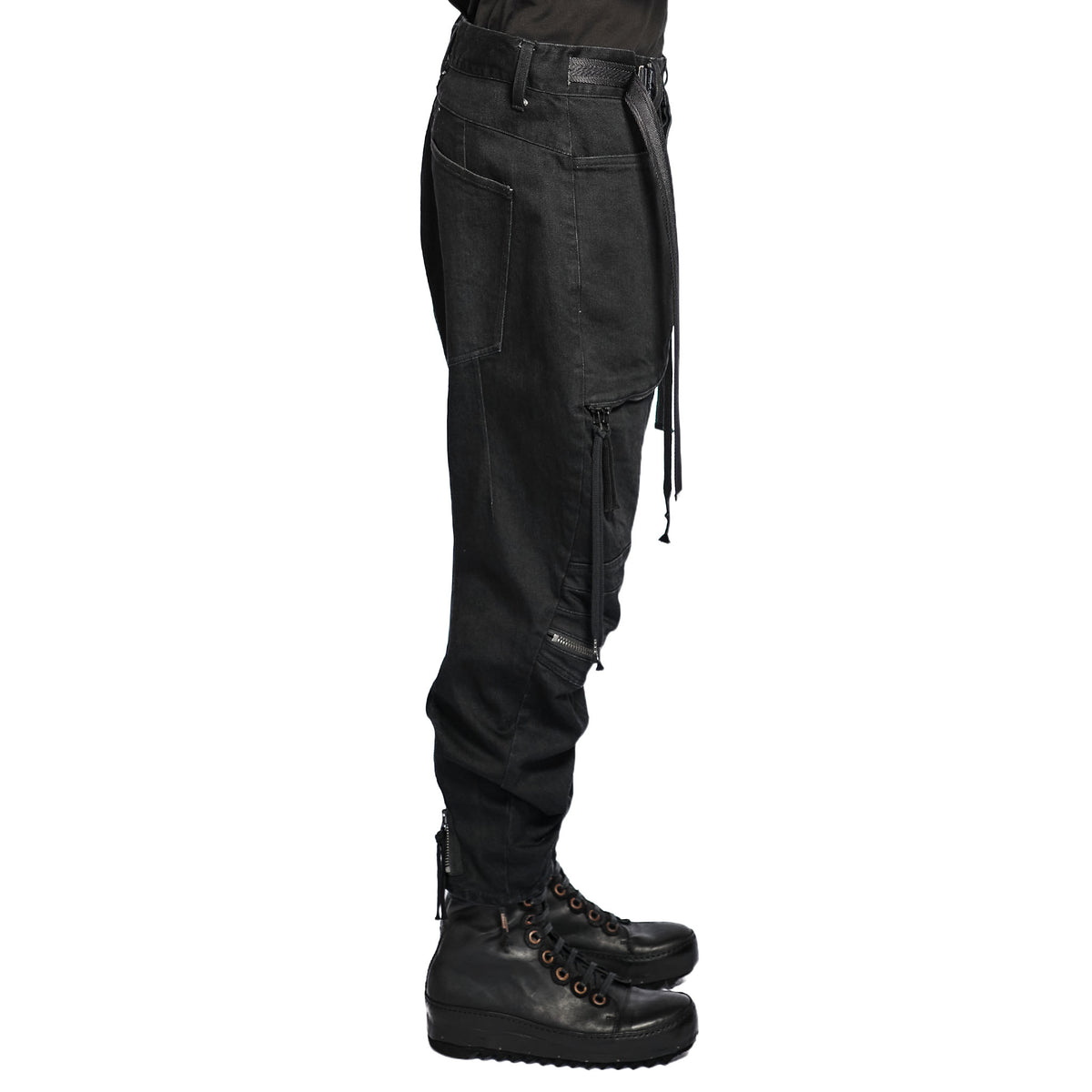 STRETCH DENIM KNEE CUT-OUT CROPPED TROUSER