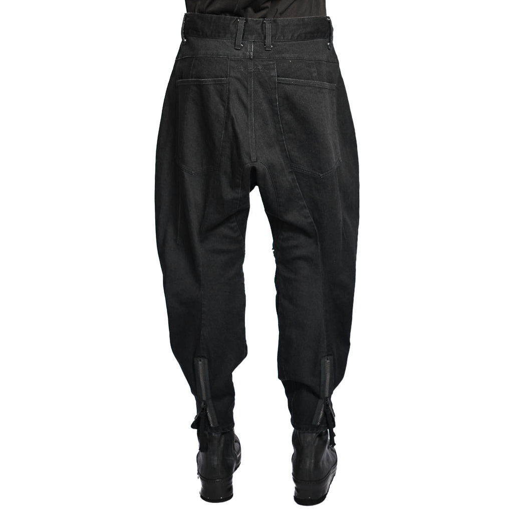 STRETCH DENIM KNEE CUT-OUT CROPPED TROUSER