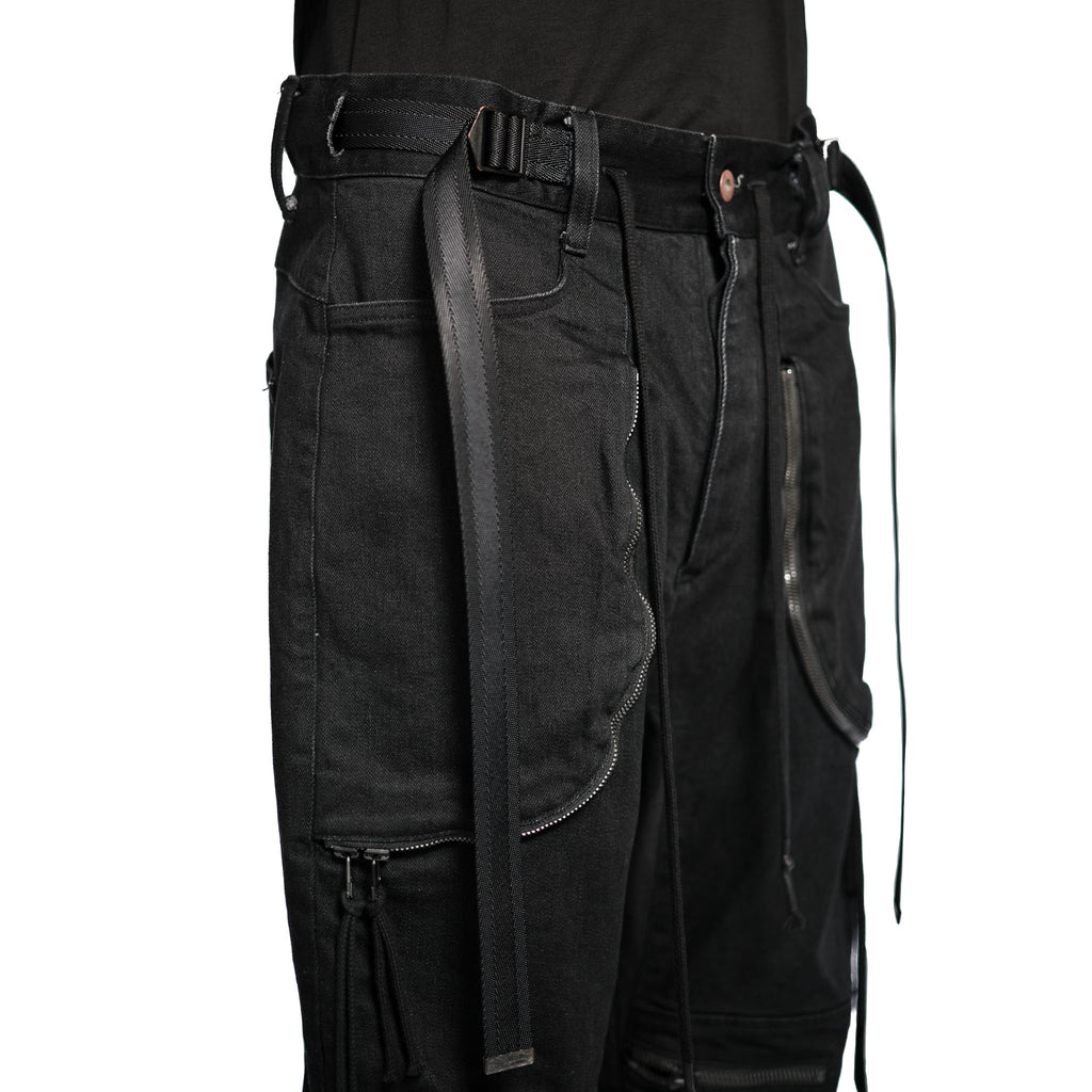 STRETCH DENIM KNEE CUT-OUT CROPPED TROUSER