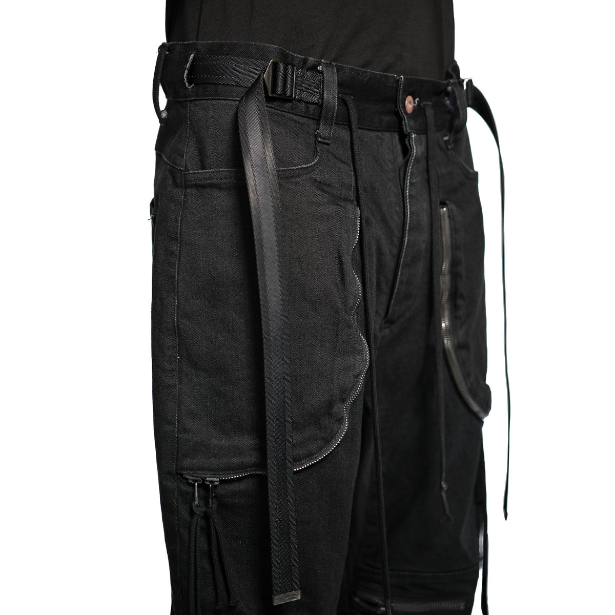 STRETCH DENIM KNEE CUT-OUT CROPPED TROUSER