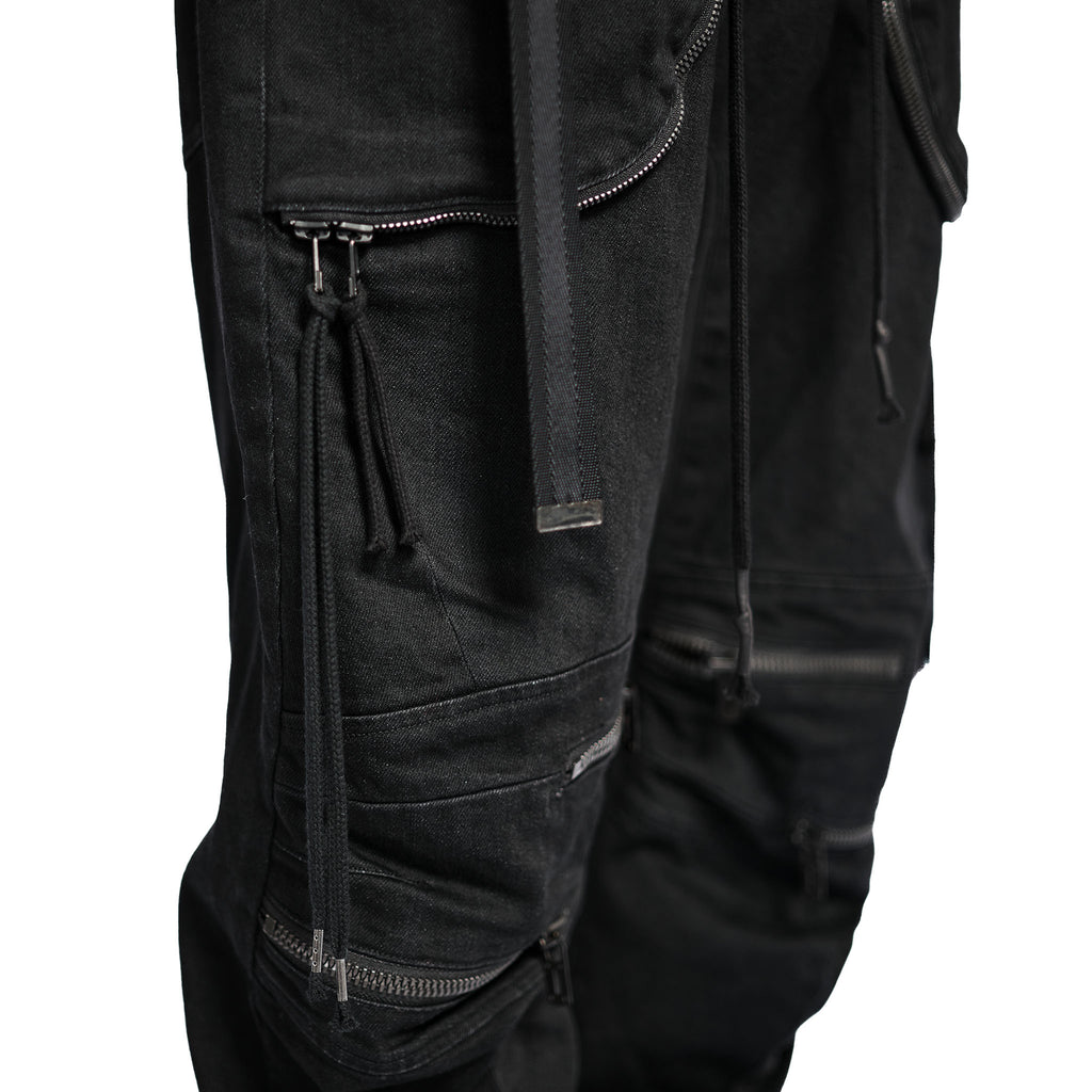 STRETCH DENIM KNEE CUT-OUT CROPPED TROUSER