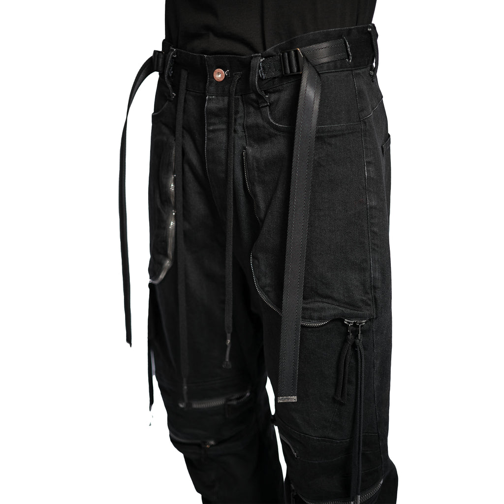 STRETCH DENIM KNEE CUT-OUT CROPPED TROUSER