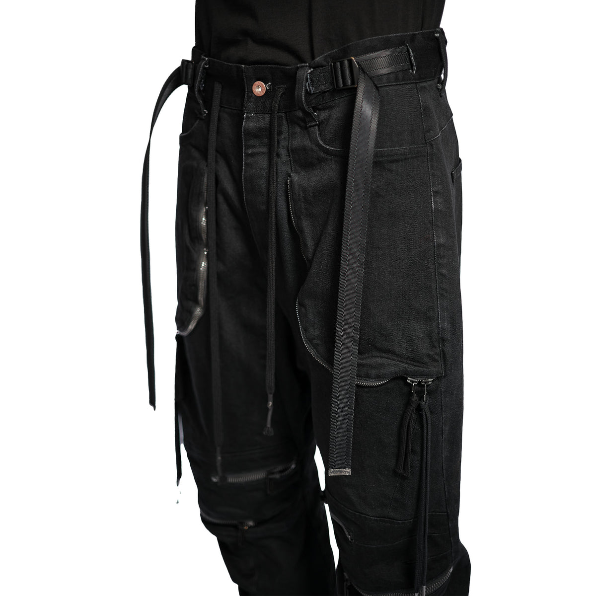 STRETCH DENIM KNEE CUT-OUT CROPPED TROUSER