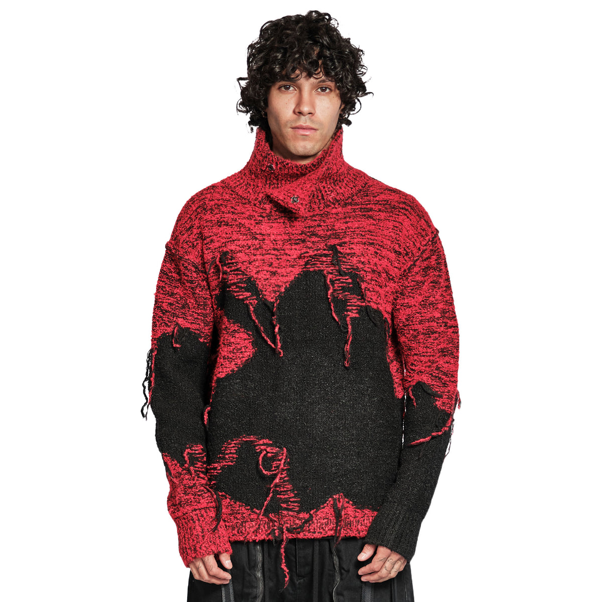 DISTRESSED INTARSIA KNIT PULLOVER