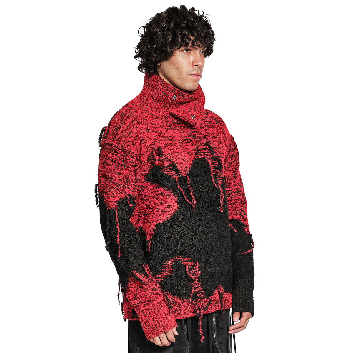 DISTRESSED INTARSIA KNIT PULLOVER