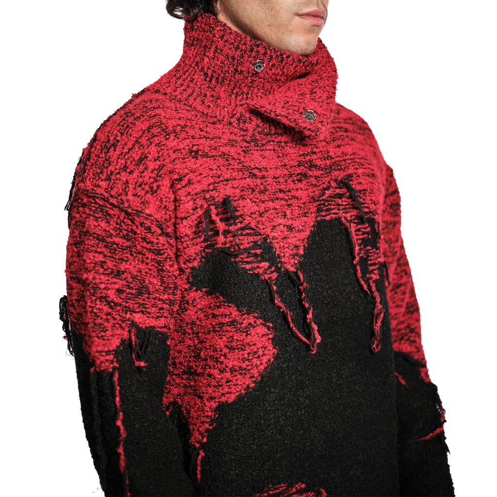 DISTRESSED INTARSIA KNIT PULLOVER