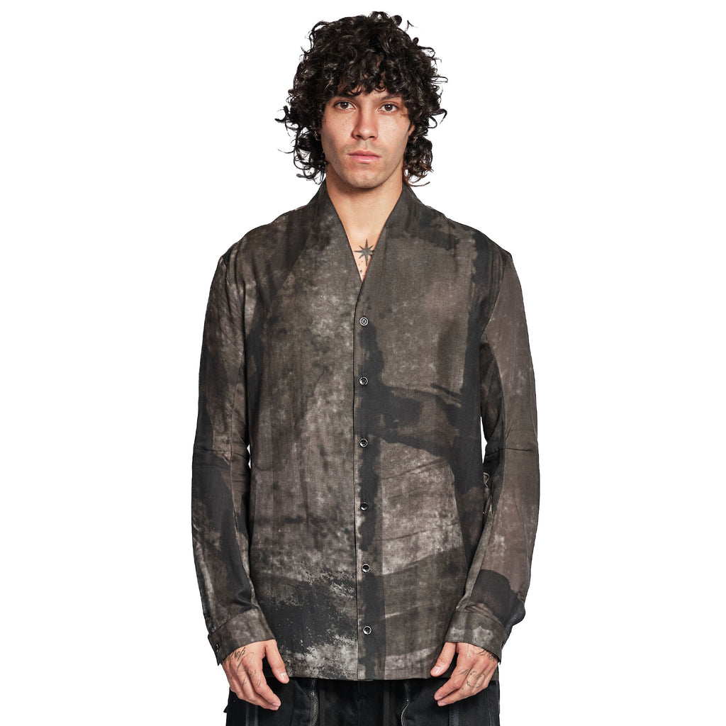 PRINTED SHAWL COLLAR SHIRT