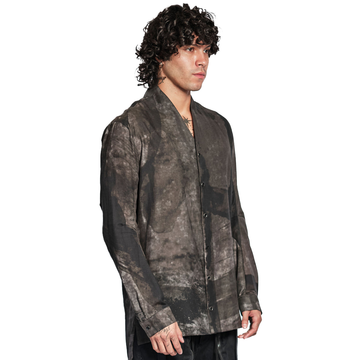PRINTED SHAWL COLLAR SHIRT