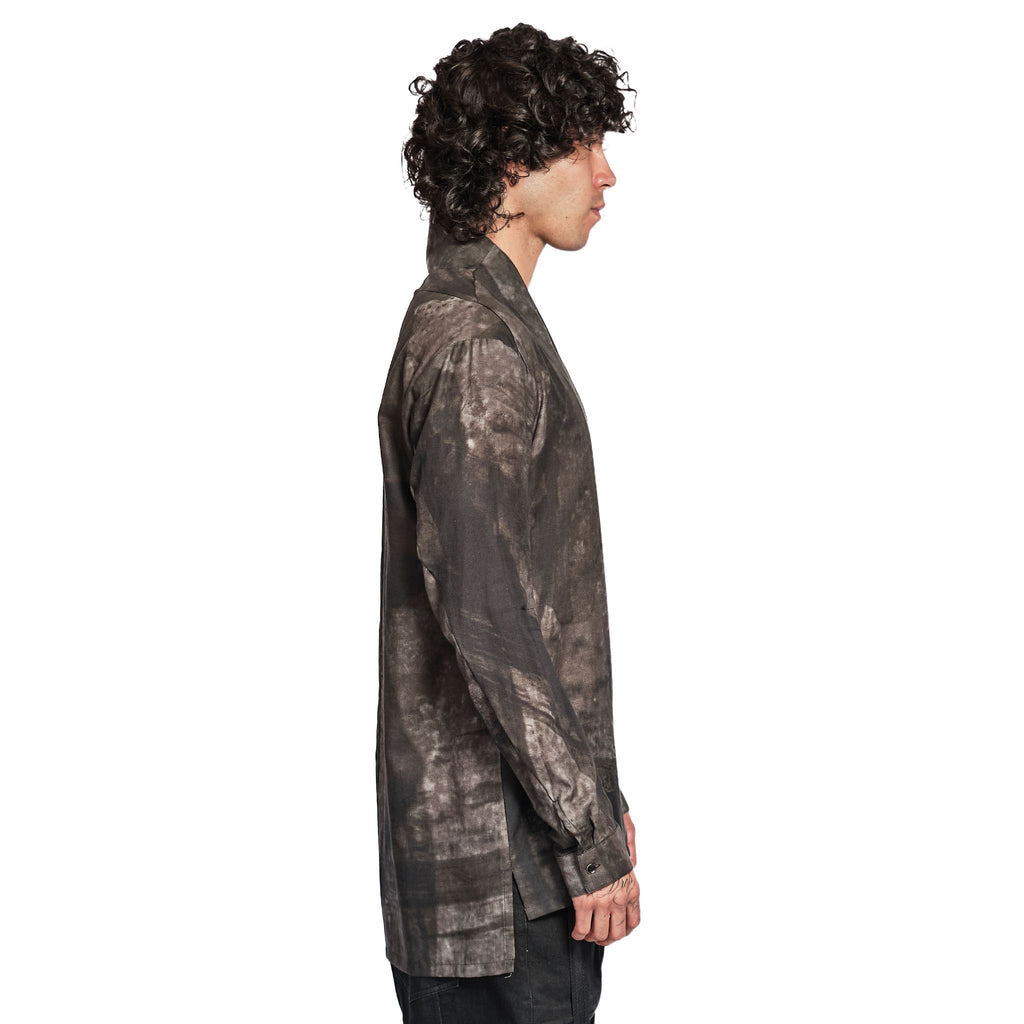 PRINTED SHAWL COLLAR SHIRT