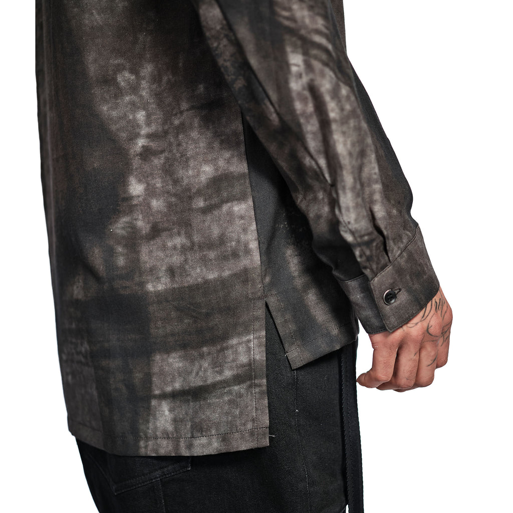 PRINTED SHAWL COLLAR SHIRT