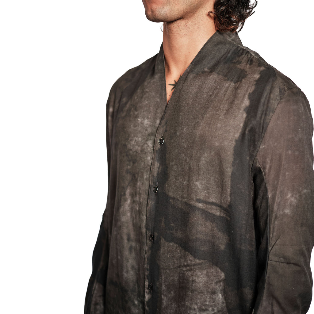 PRINTED SHAWL COLLAR SHIRT