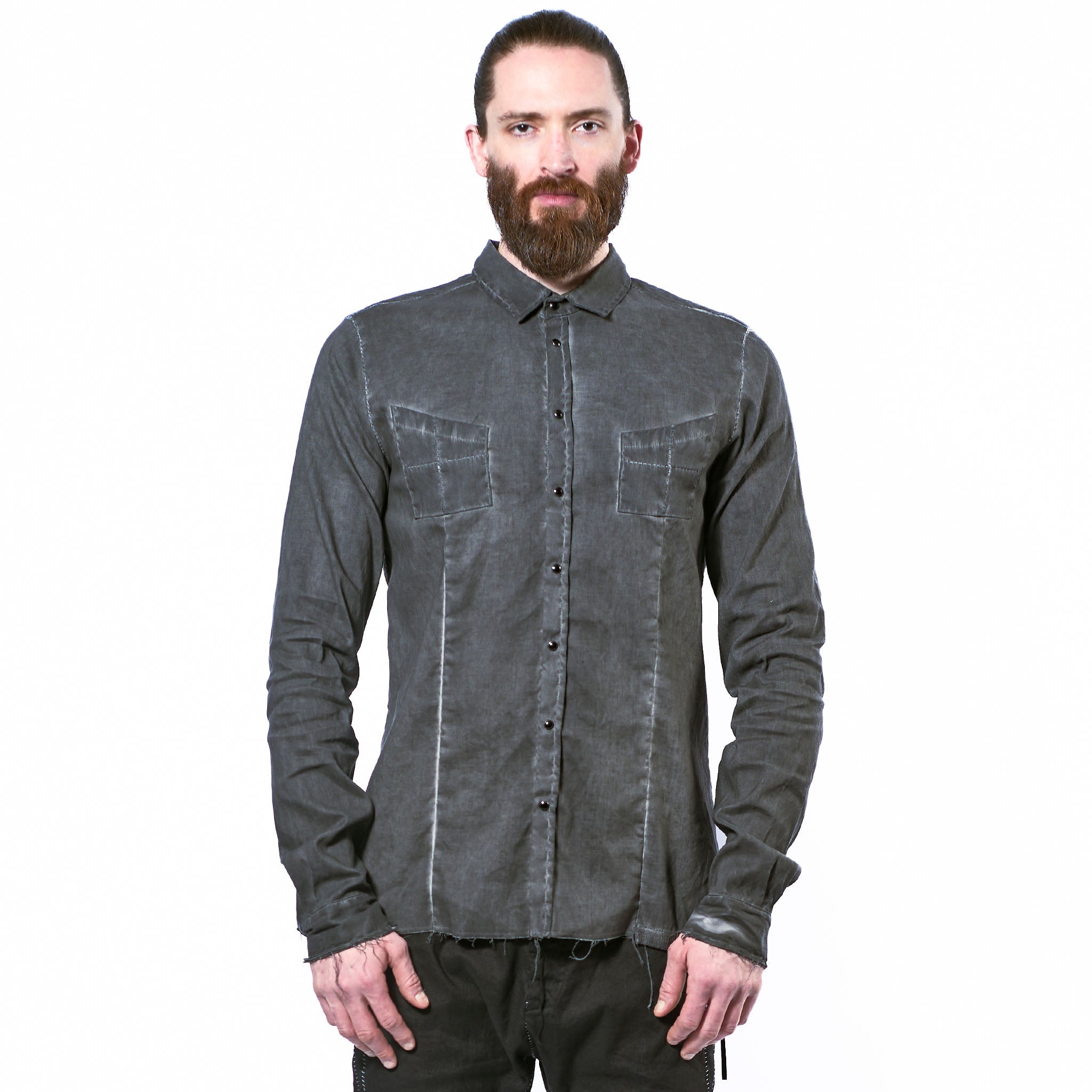 STRETCH LINEN SNAP BUTTON SHIRT
