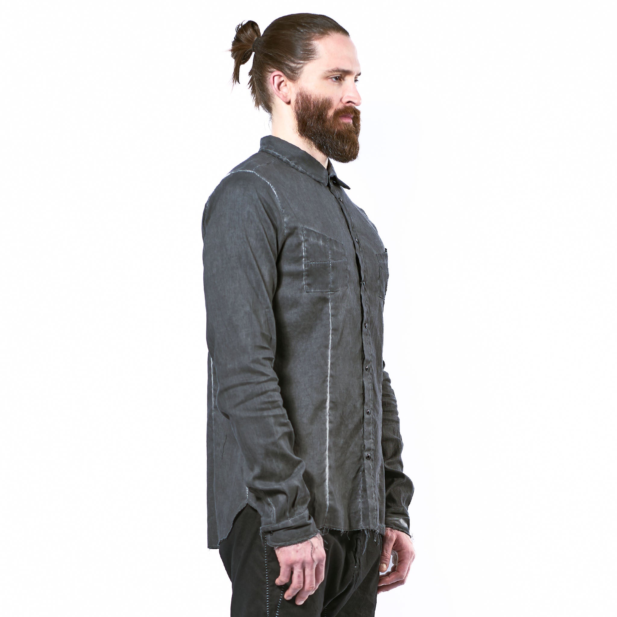STRETCH LINEN SNAP BUTTON SHIRT