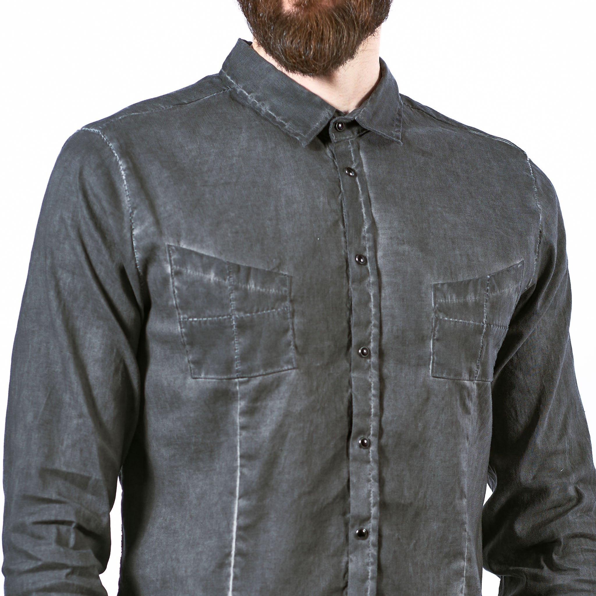 STRETCH LINEN SNAP BUTTON SHIRT