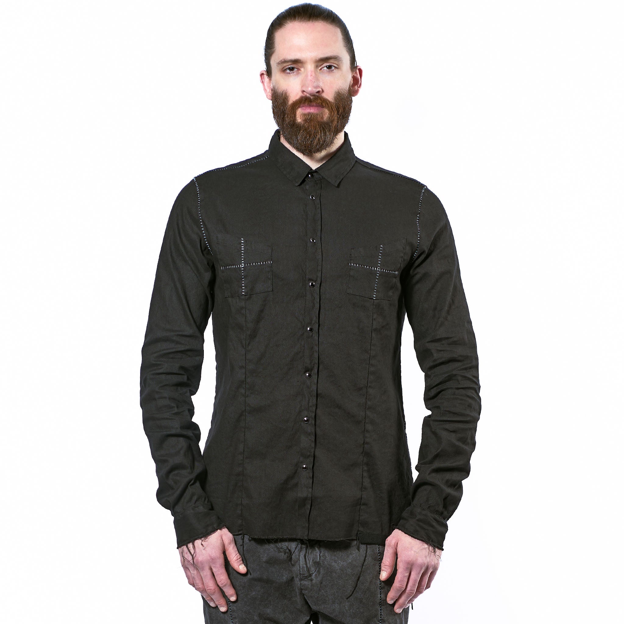 STRETCH LINEN SNAP BUTTON SHIRT