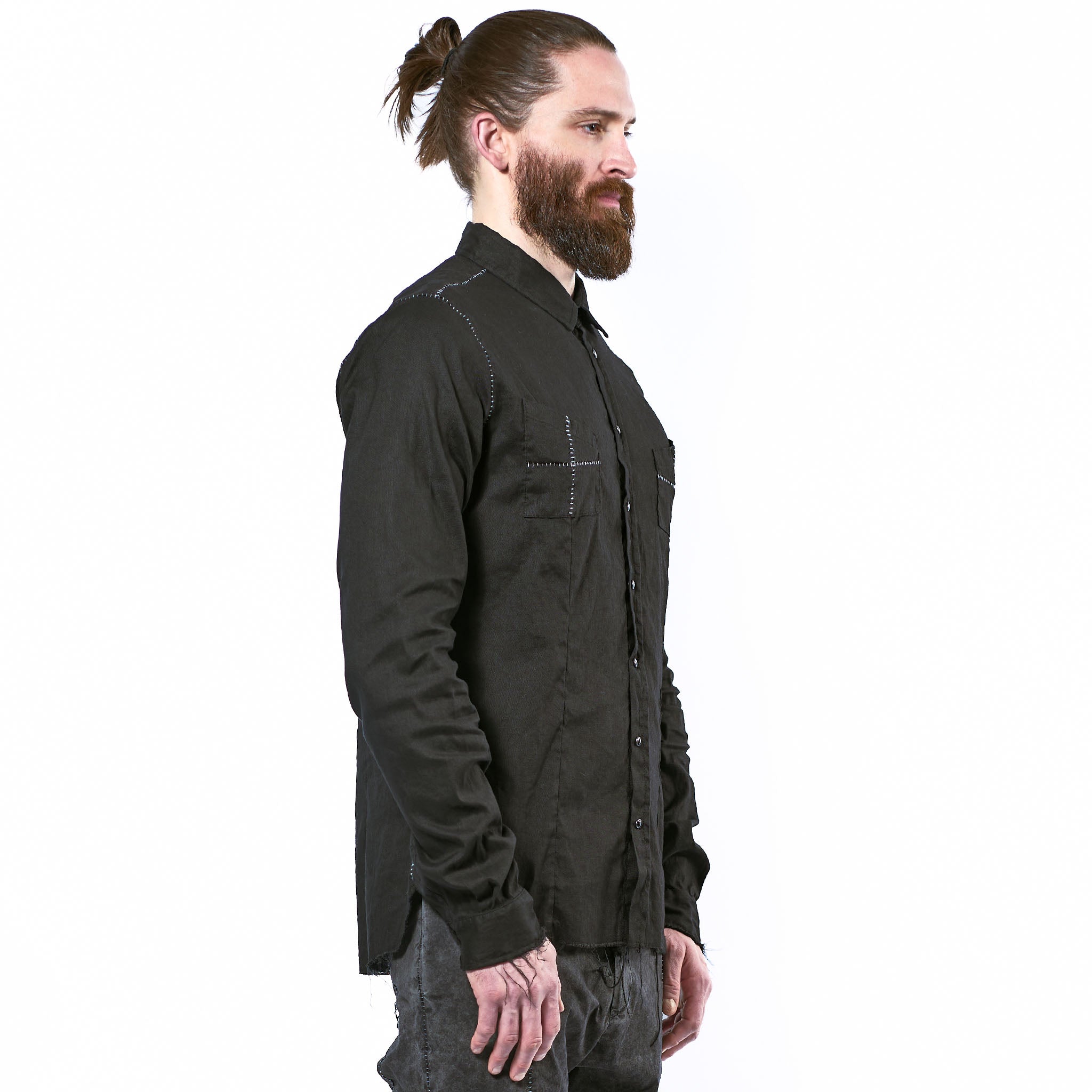 STRETCH LINEN SNAP BUTTON SHIRT