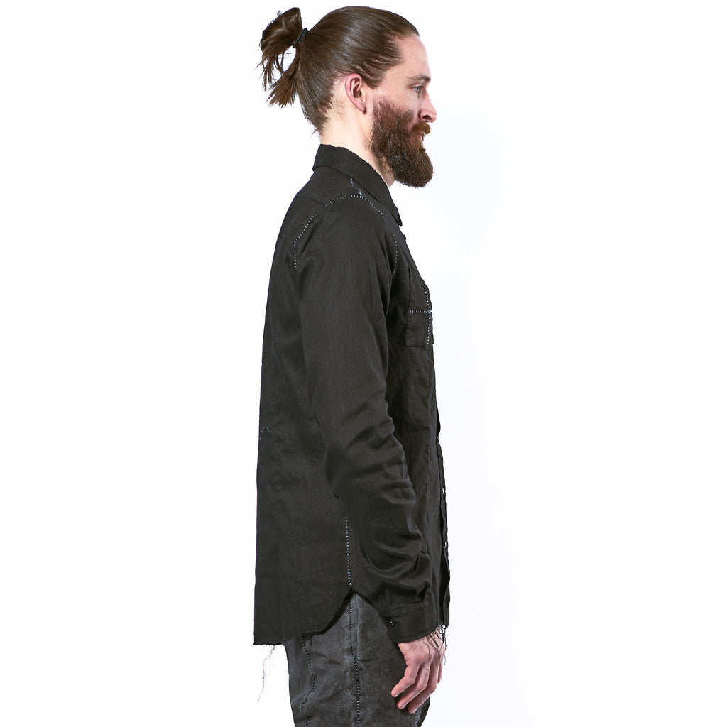 STRETCH LINEN SNAP BUTTON SHIRT