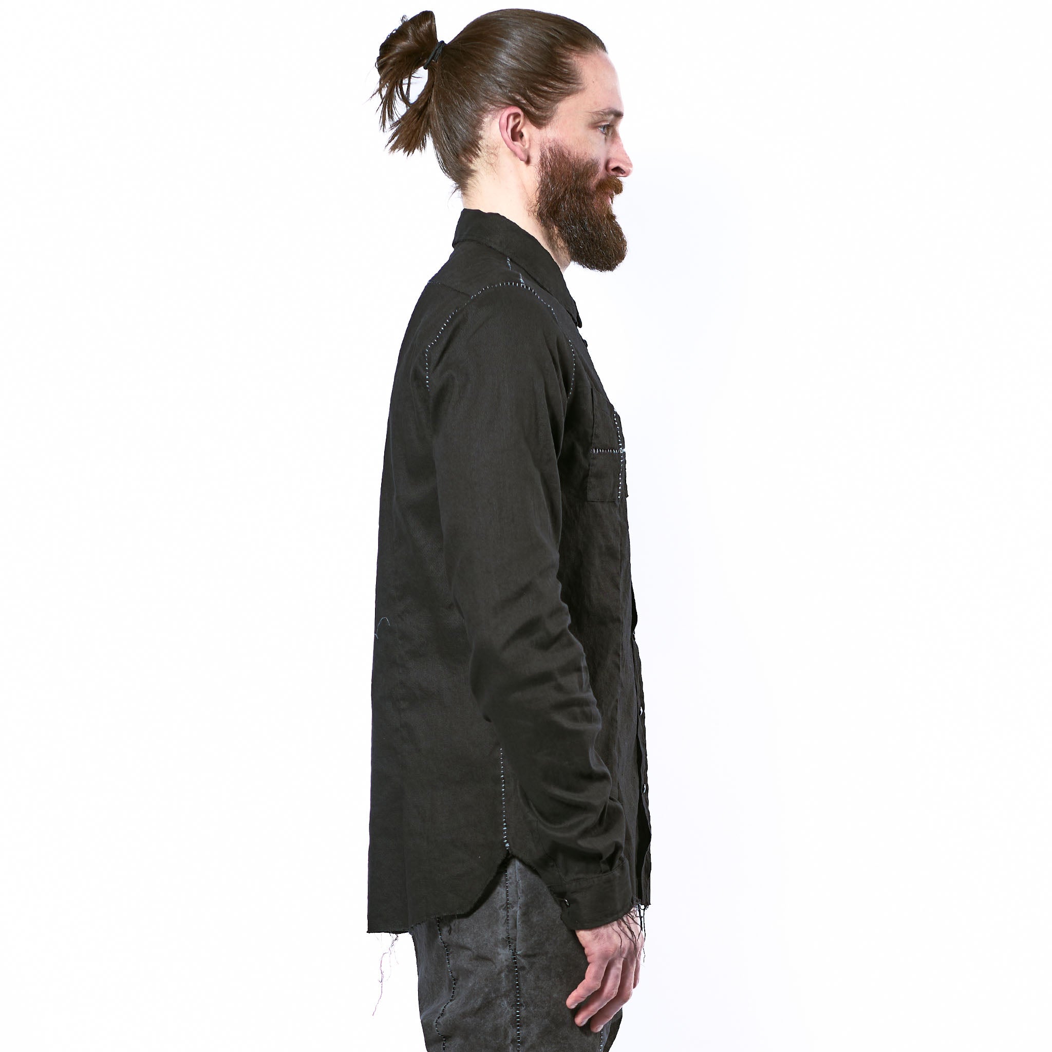 STRETCH LINEN SNAP BUTTON SHIRT
