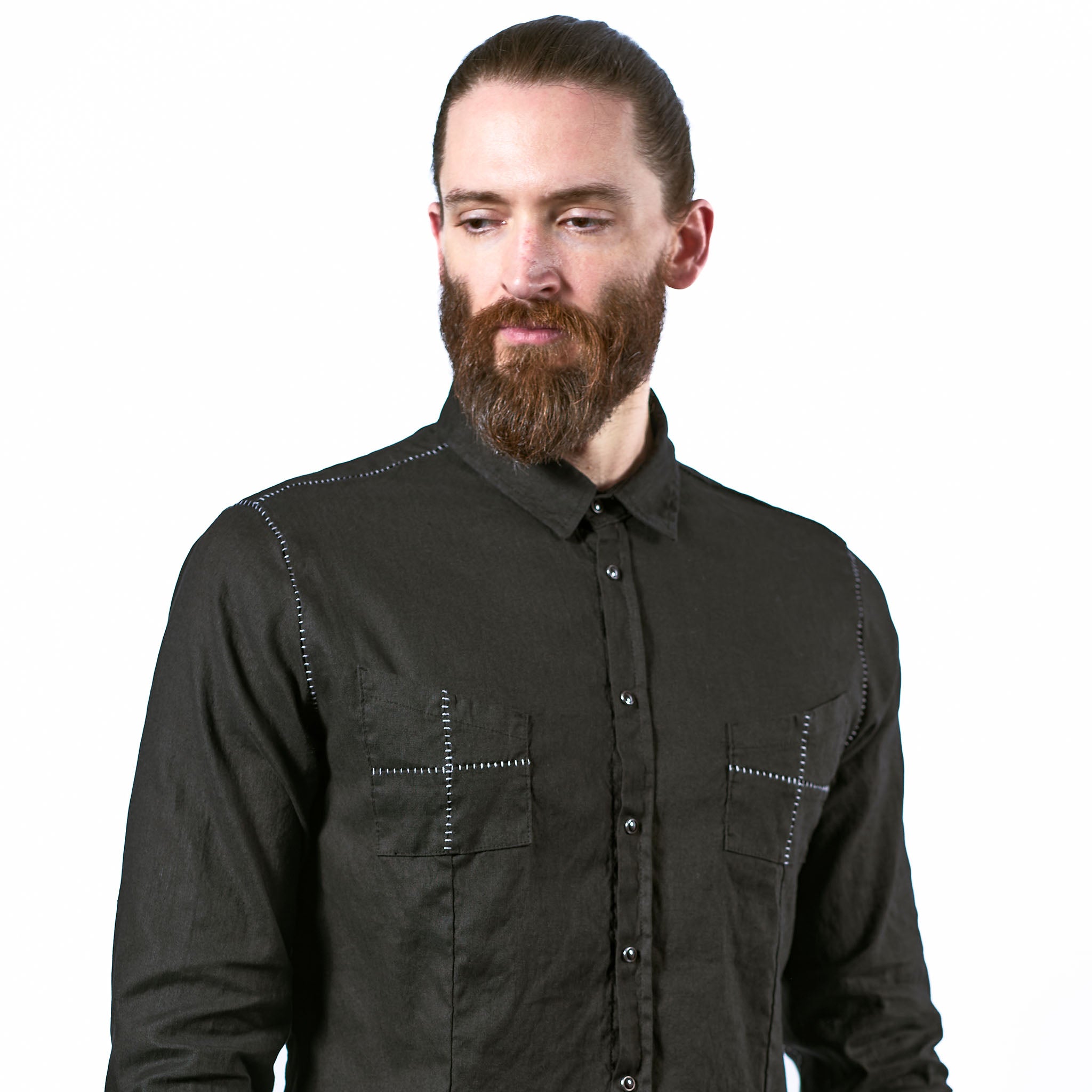 STRETCH LINEN SNAP BUTTON SHIRT