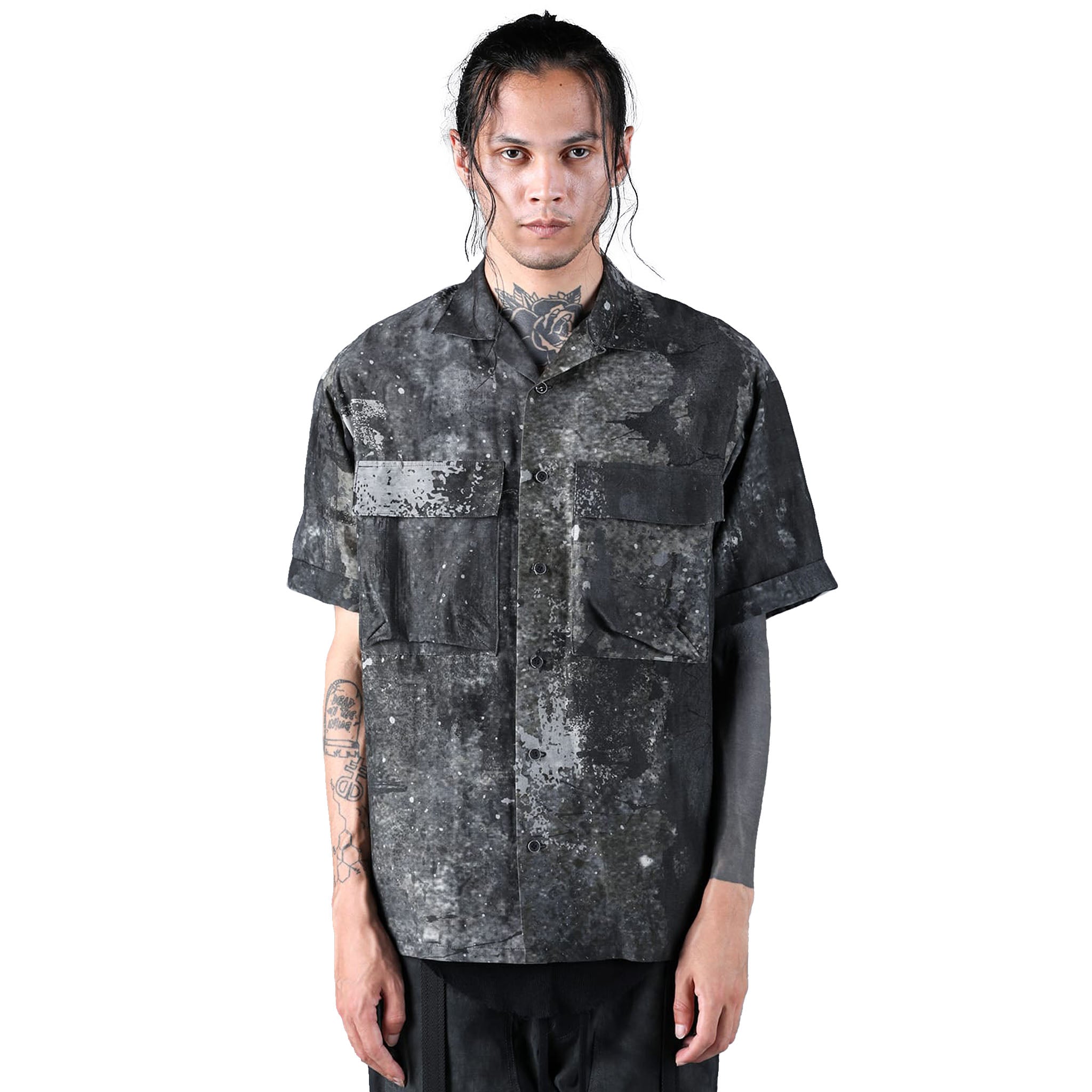 PRINTED OPEN COLLAR CAMP SHIRT