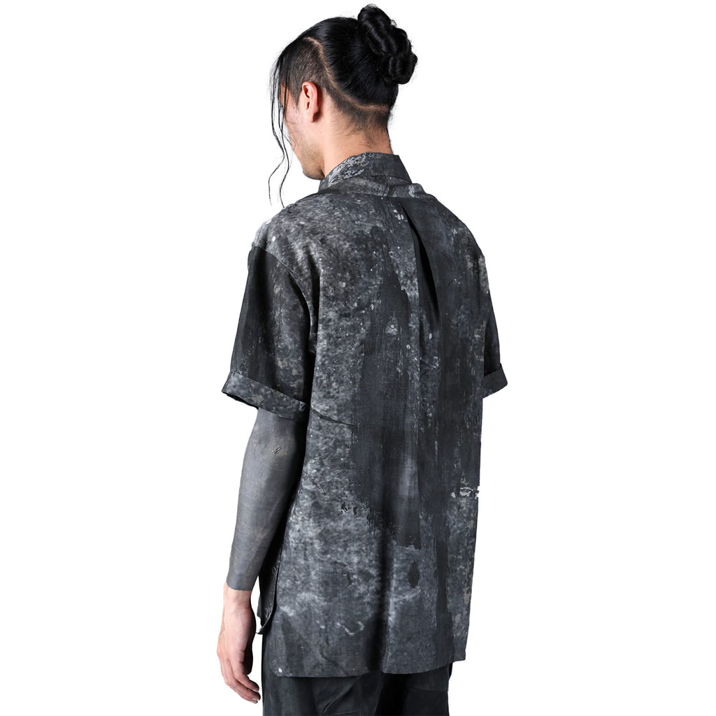 PRINTED OPEN COLLAR CAMP SHIRT