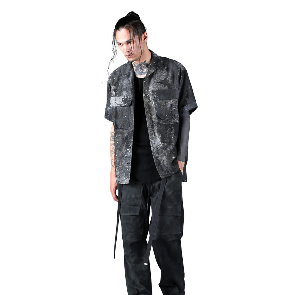 PRINTED OPEN COLLAR CAMP SHIRT