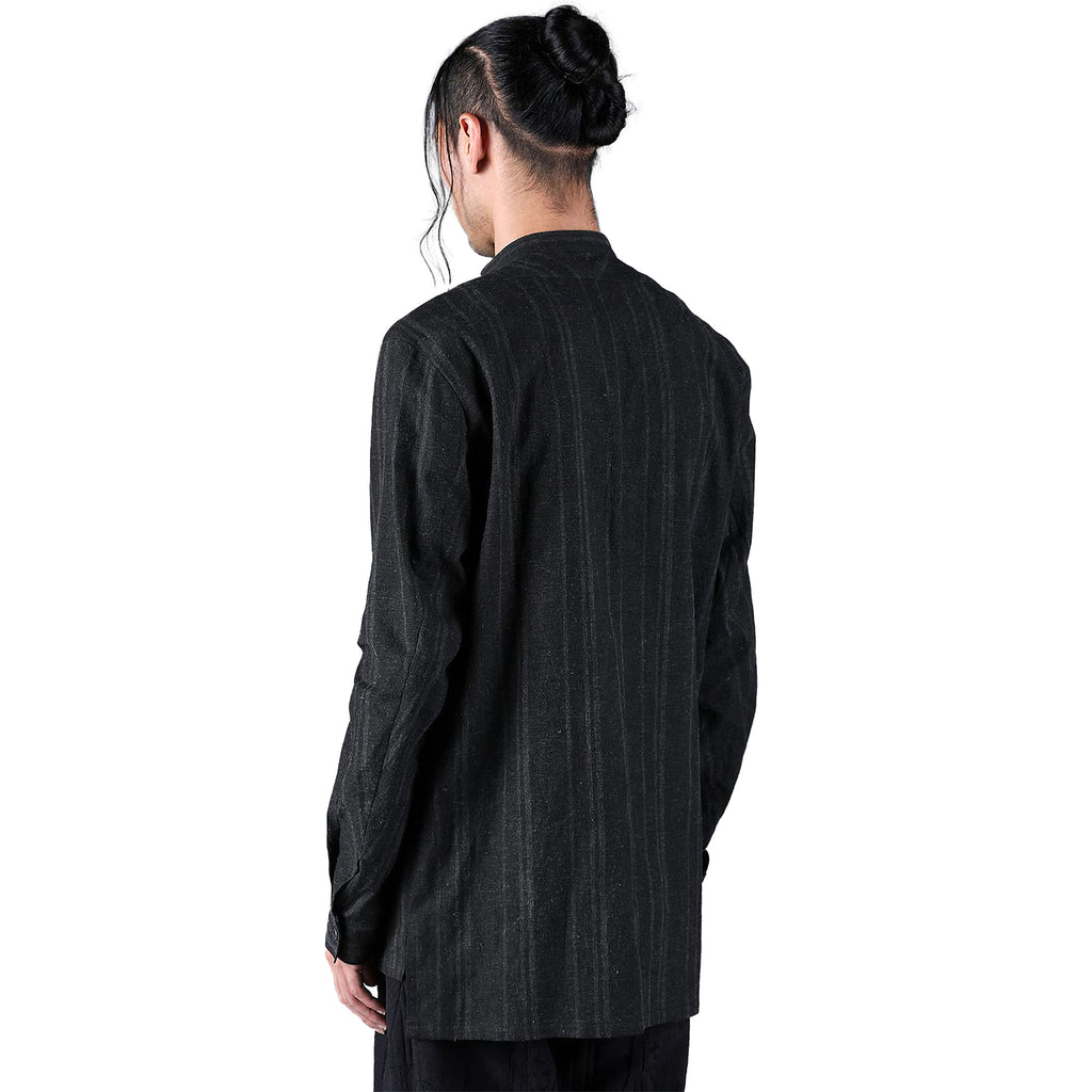 SUMI INK COATED STRIPED BAND COLLAR SHIRT
