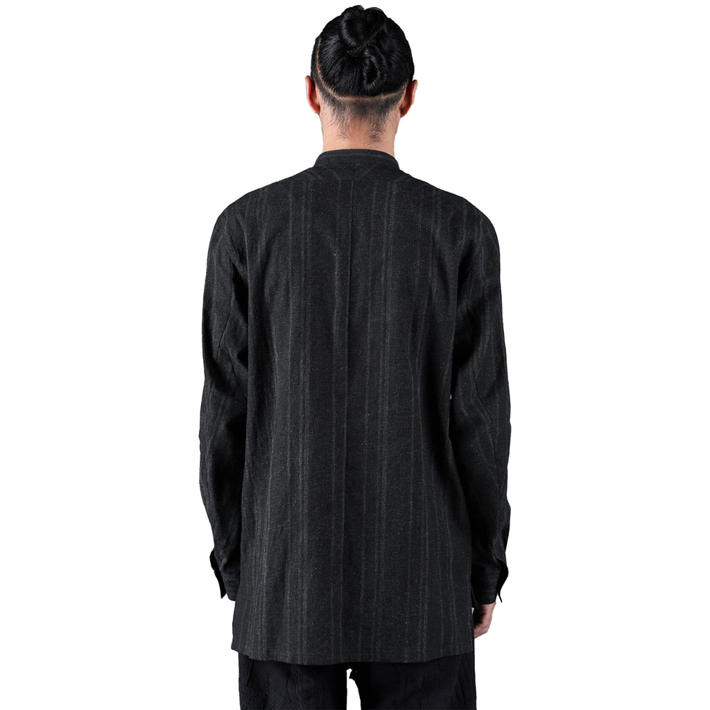 SUMI INK COATED STRIPED BAND COLLAR SHIRT