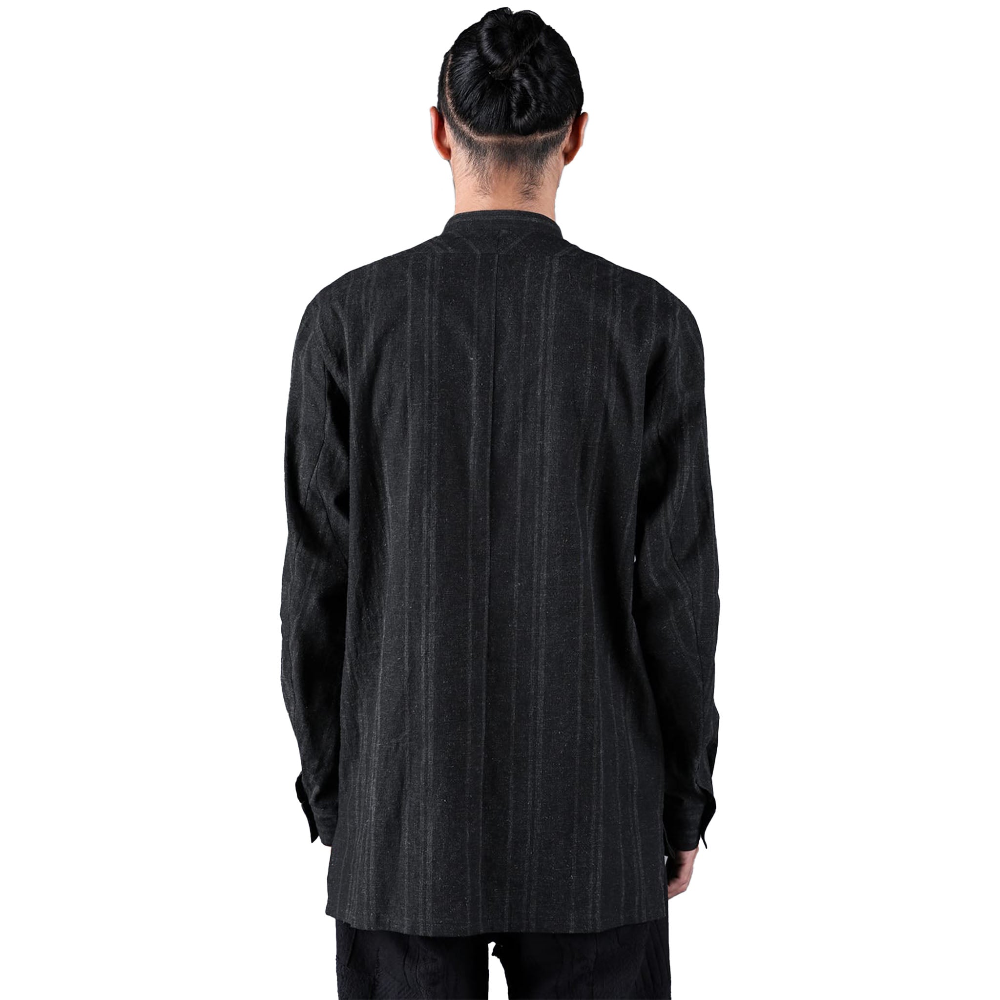 SUMI INK COATED STRIPED BAND COLLAR SHIRT