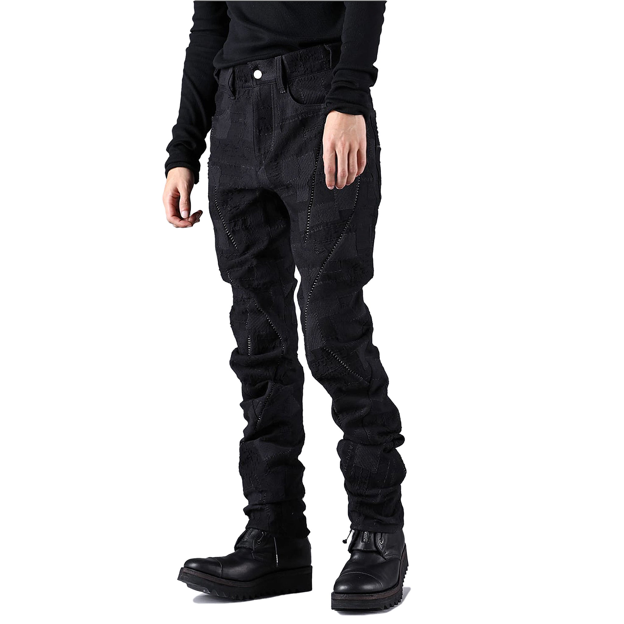 CRUST PATCHWORK JACQUARD OVERLOCK TWIST CURVE PANTS