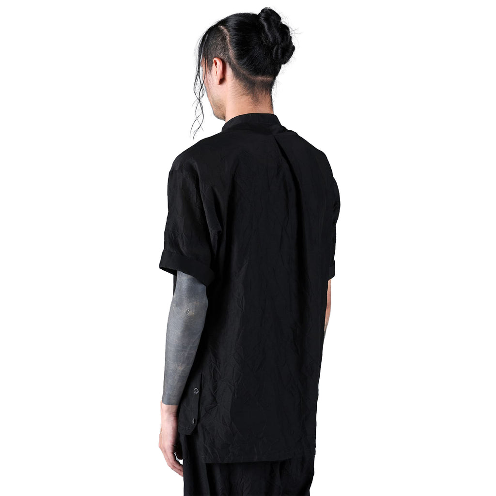 SILK/COTTON WASHER BAND COLLAR SS SHIRT