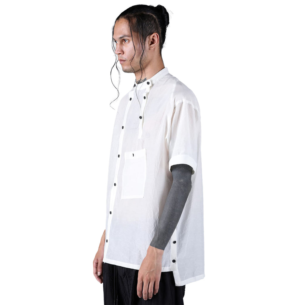 SILK/COTTON WASHER BAND COLLAR SS SHIRT