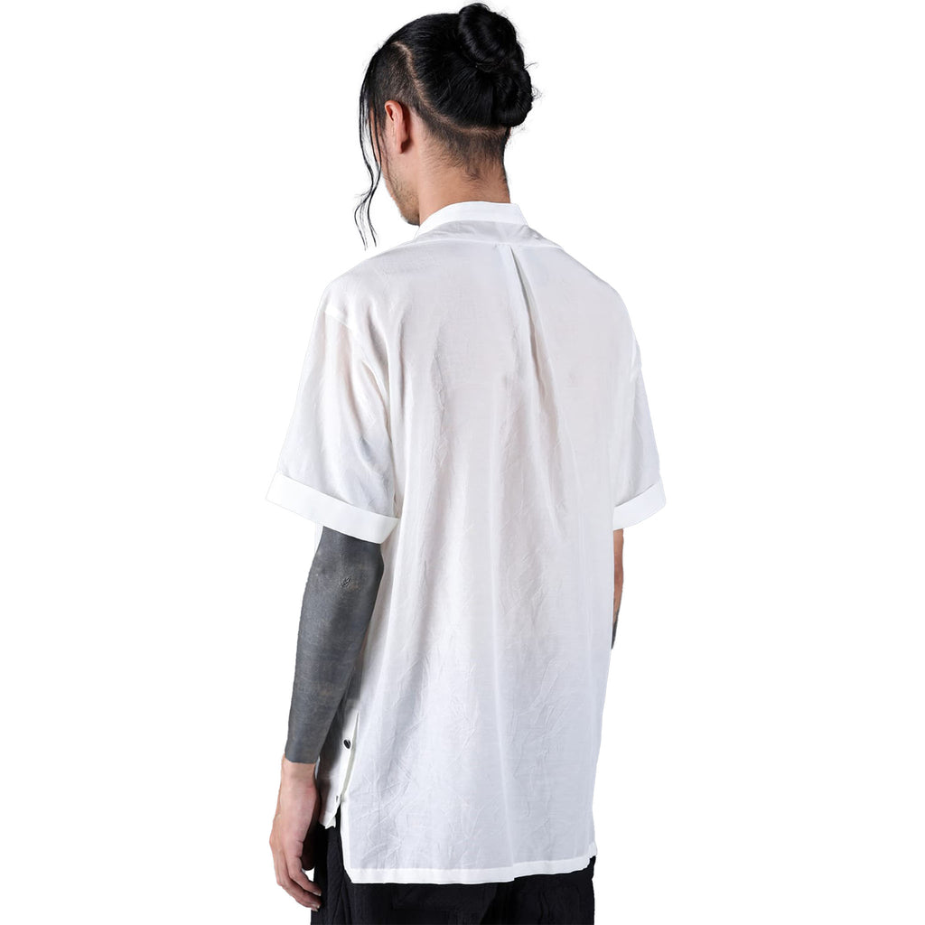 SILK/COTTON WASHER BAND COLLAR SS SHIRT