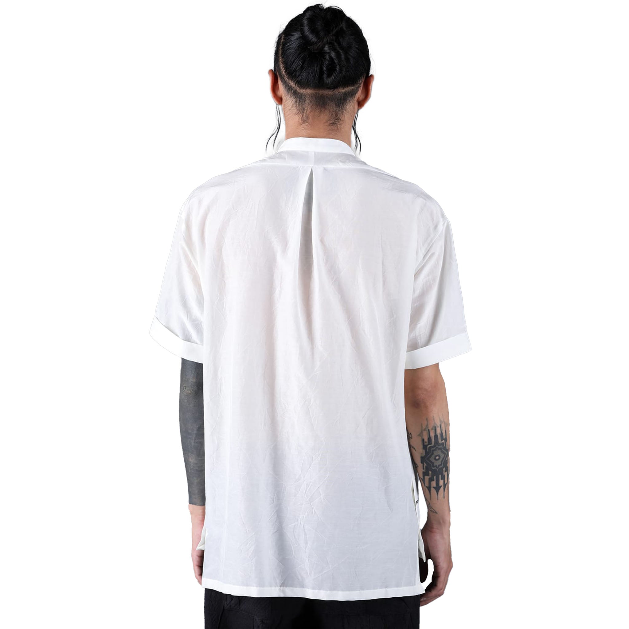 SILK/COTTON WASHER BAND COLLAR SS SHIRT