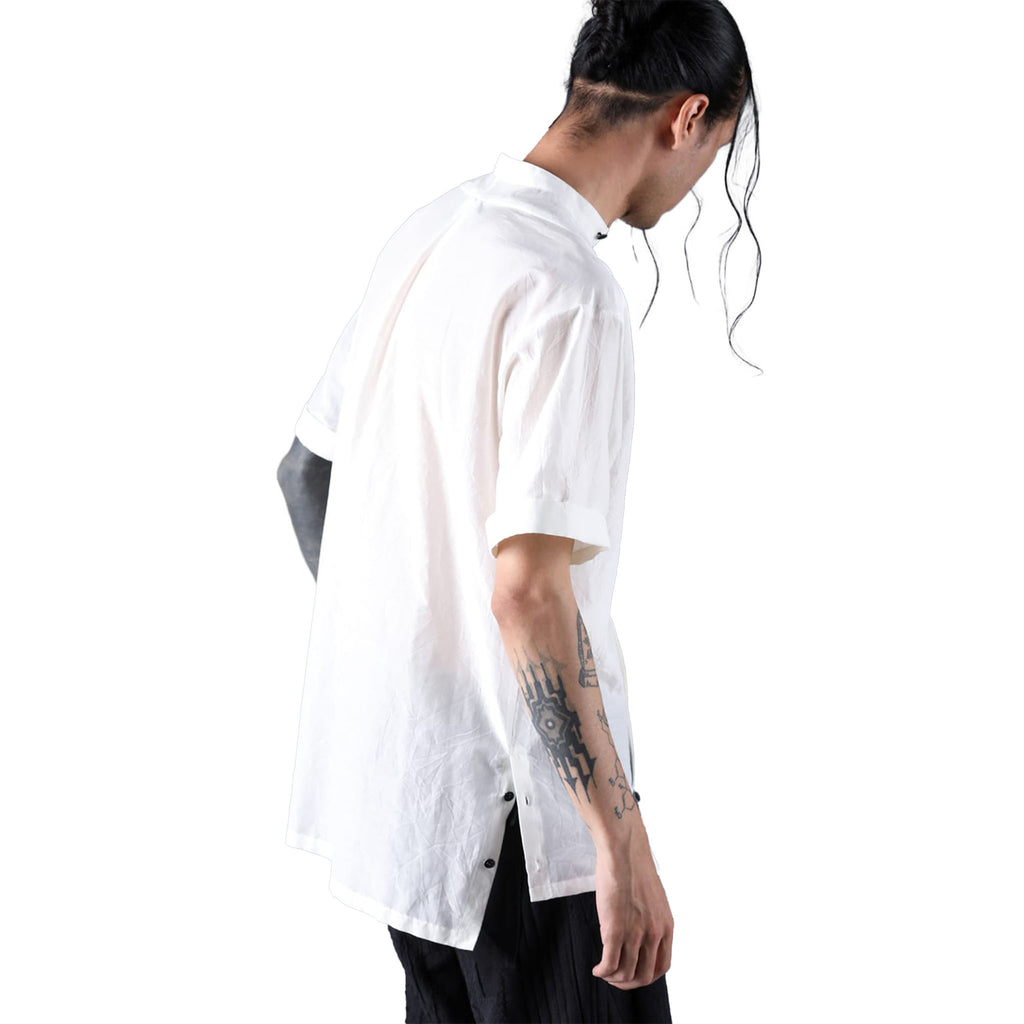 SILK/COTTON WASHER BAND COLLAR SS SHIRT