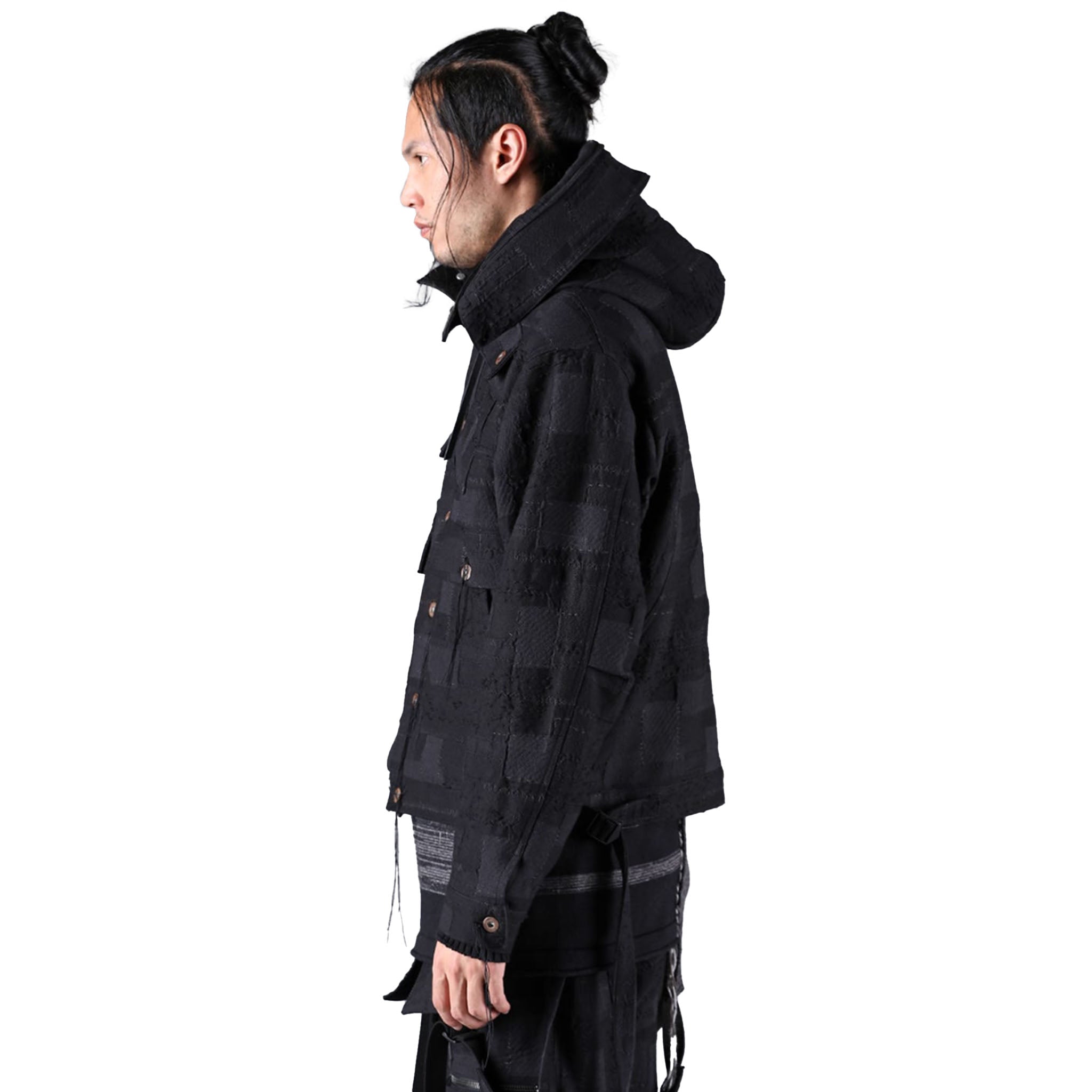 CRUST PATCHWORK JACQUARD HOOD-ATTACHED JACKET