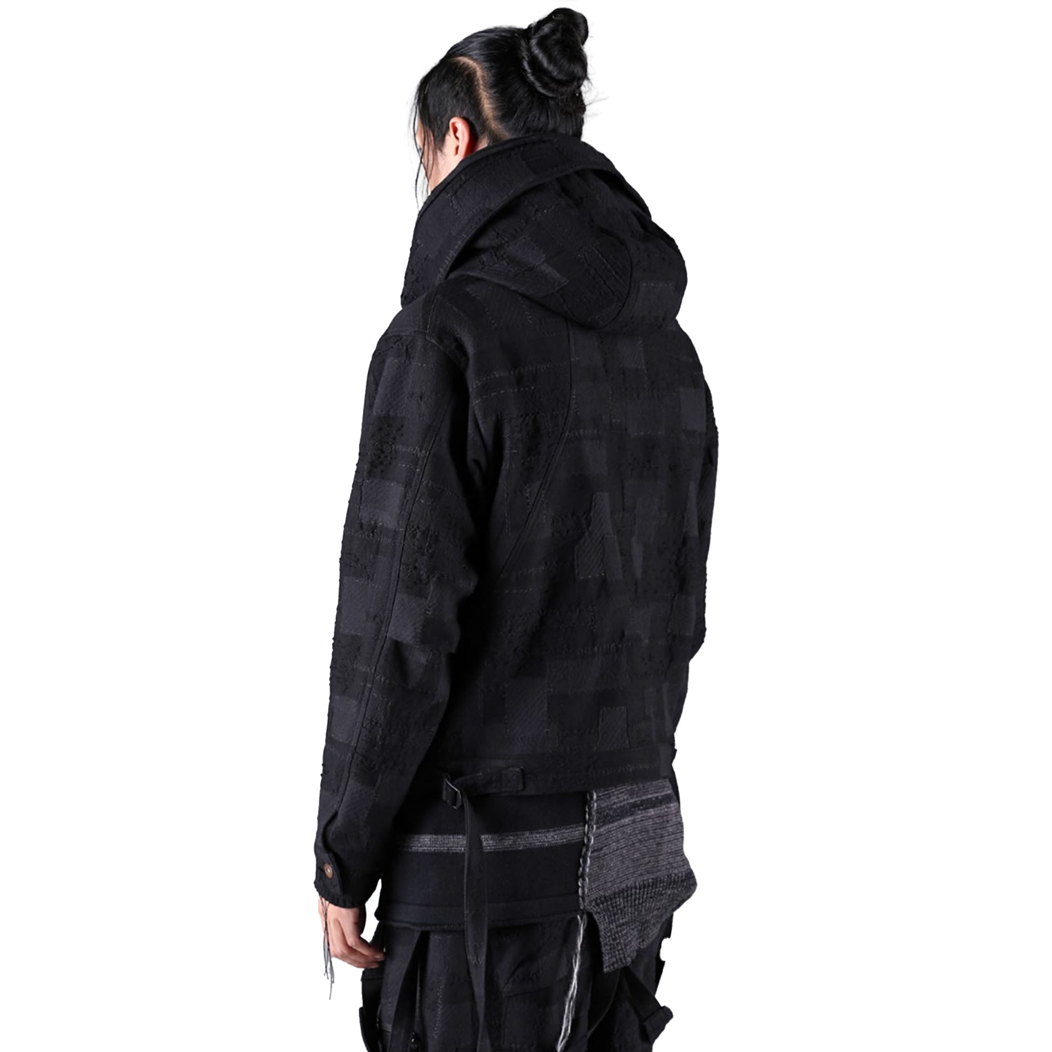 CRUST PATCHWORK JACQUARD HOOD-ATTACHED JACKET