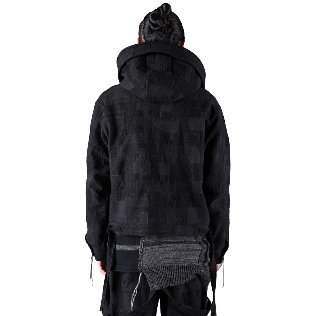 CRUST PATCHWORK JACQUARD HOOD-ATTACHED JACKET