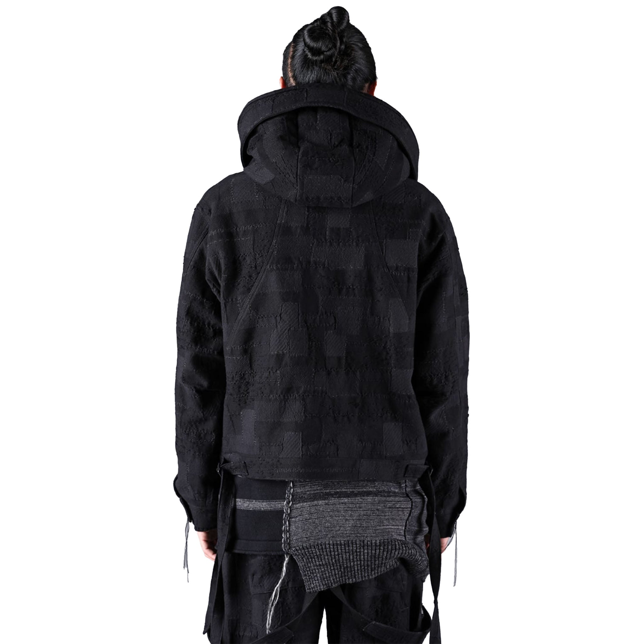 CRUST PATCHWORK JACQUARD HOOD-ATTACHED JACKET
