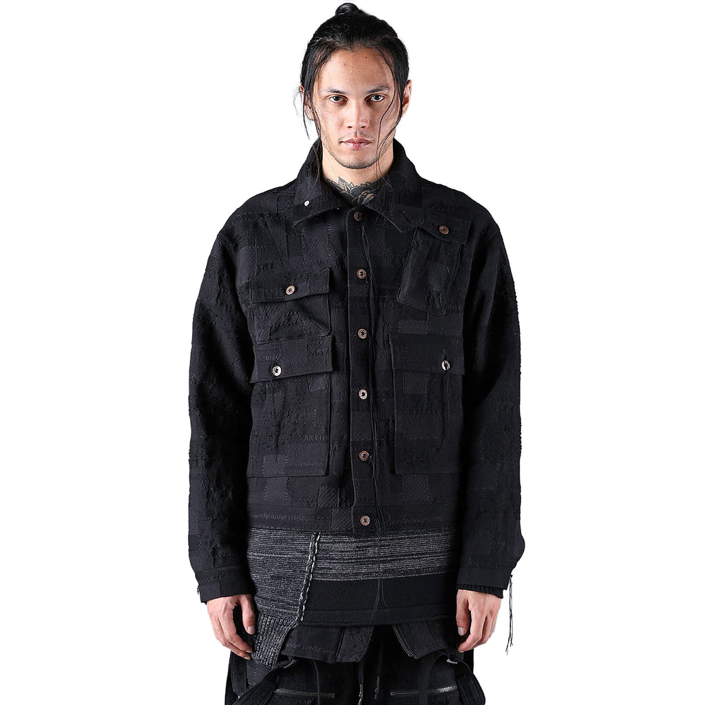 CRUST PATCHWORK JACQUARD HOOD-ATTACHED JACKET
