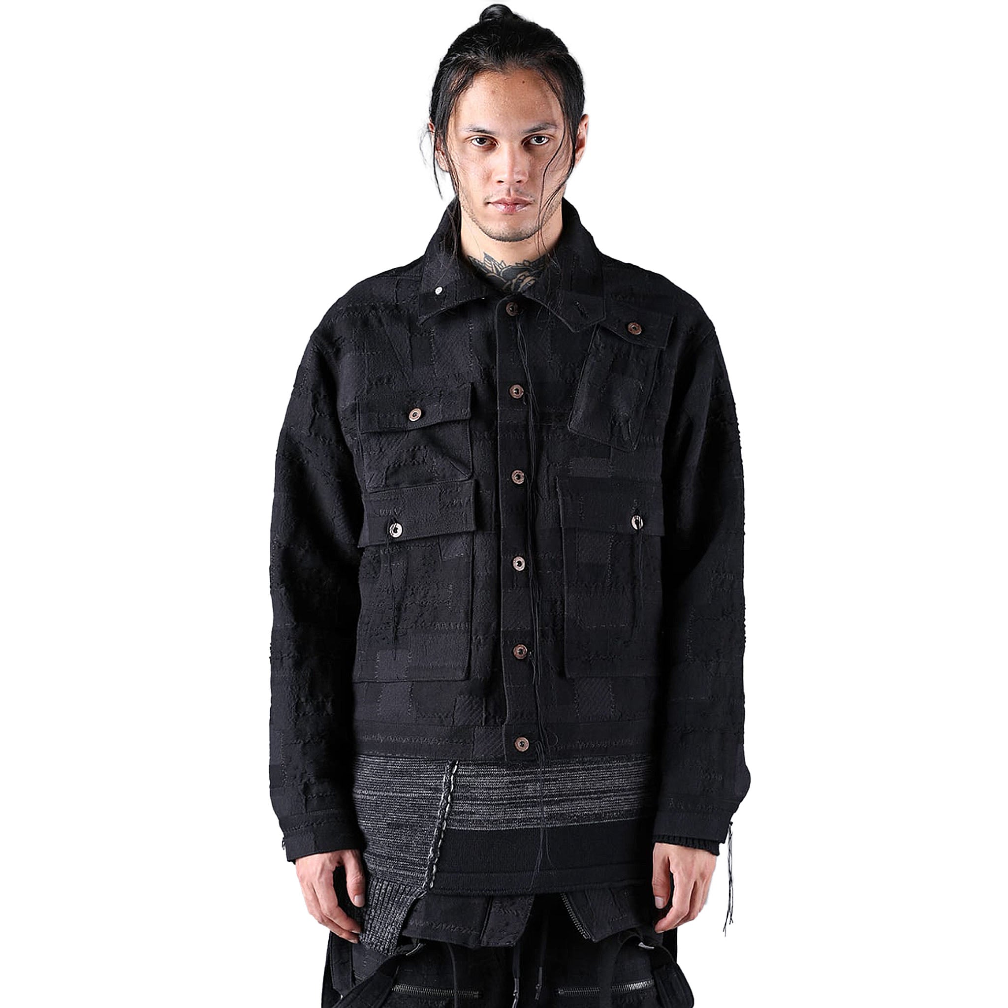 CRUST PATCHWORK JACQUARD HOOD-ATTACHED JACKET